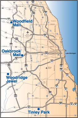 map showing Illini Shuttle stops in Chicago area